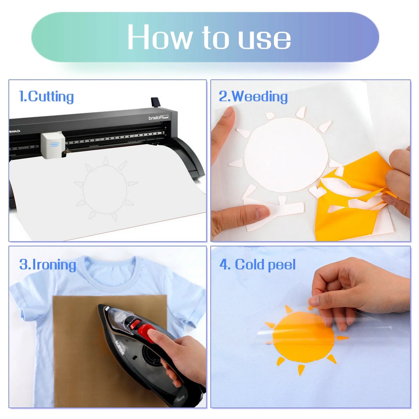 Cricut-Compatible: 14 HTV Rolls – 30 x 90 cm – Colourful PU Heat Transfer Vinyl Bundle for Iron-On on Textiles & Gifts