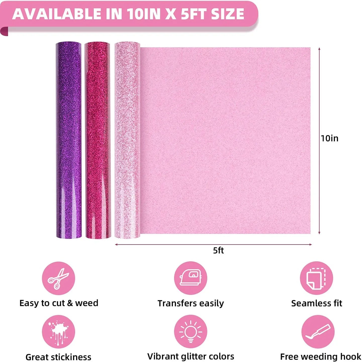 Glitter Heat Transfer Vinyl – 12 Rolls (25 × 150 cm) – Sparkly Iron-On Film for T-Shirt Printing & DIY Projects