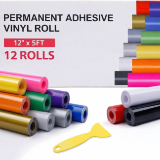 Cricut-Compatible Adhesive Vinyl Rolls 30,5 x 150 cm – 12 Pack Multi-Colour Glossy